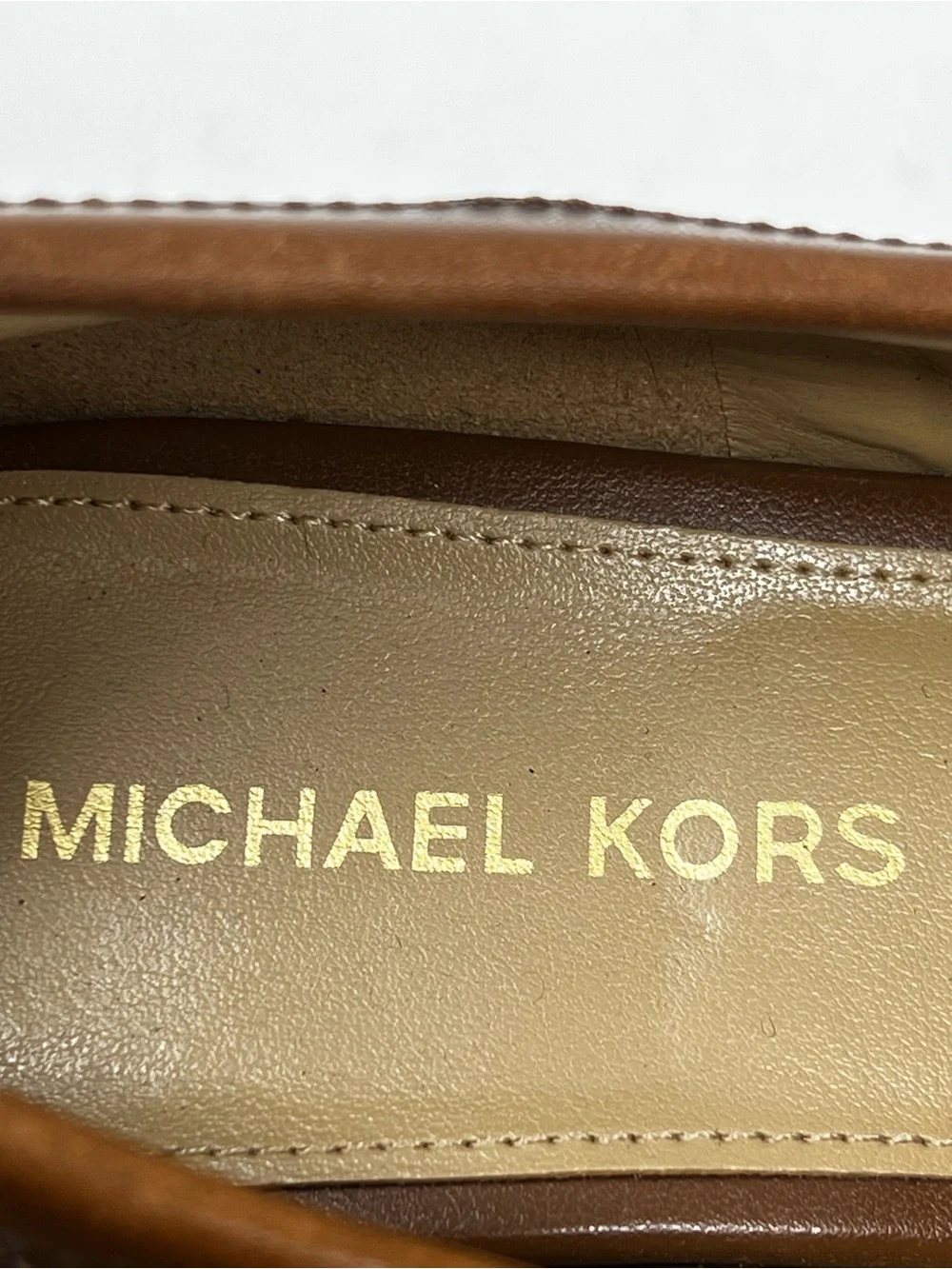Michael Kors Brown Leather Platform Loafers with Gold MK Accent